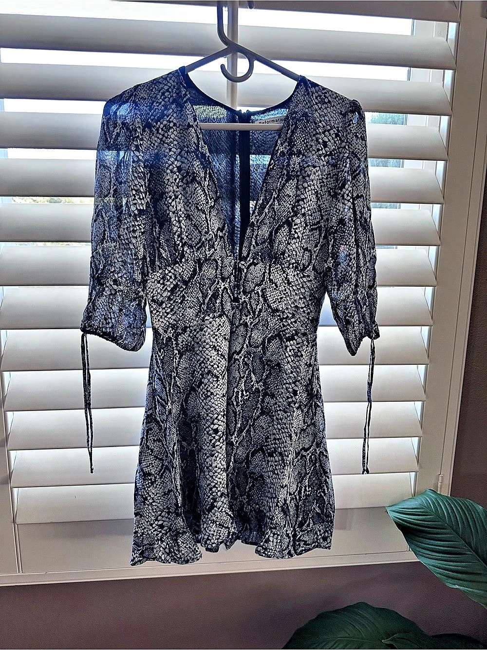 Reformation Monica Dress Snake Print Mini Dress Blue & White Size 4